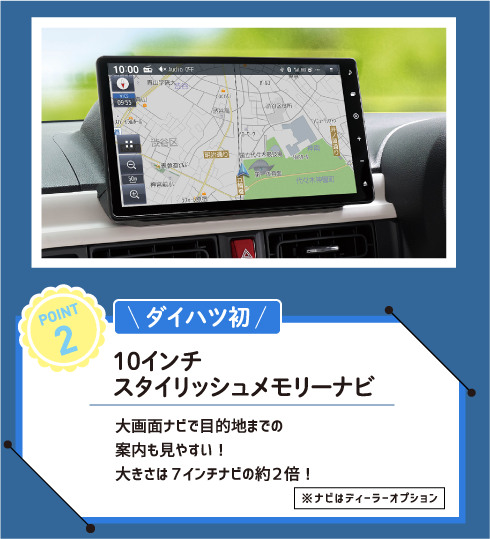 ポイント2　10インチスタイリッシュメモリーナビ